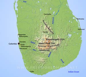 Physical map of Sri Lanka