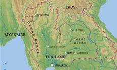 Physical map of Thailand