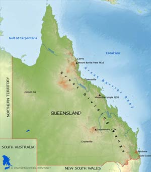 Queensland physical map