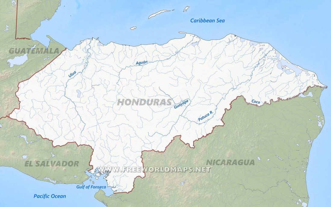 Honduras Hydrological Map of Rivers and Lakes Honduras Rivers Poster Map