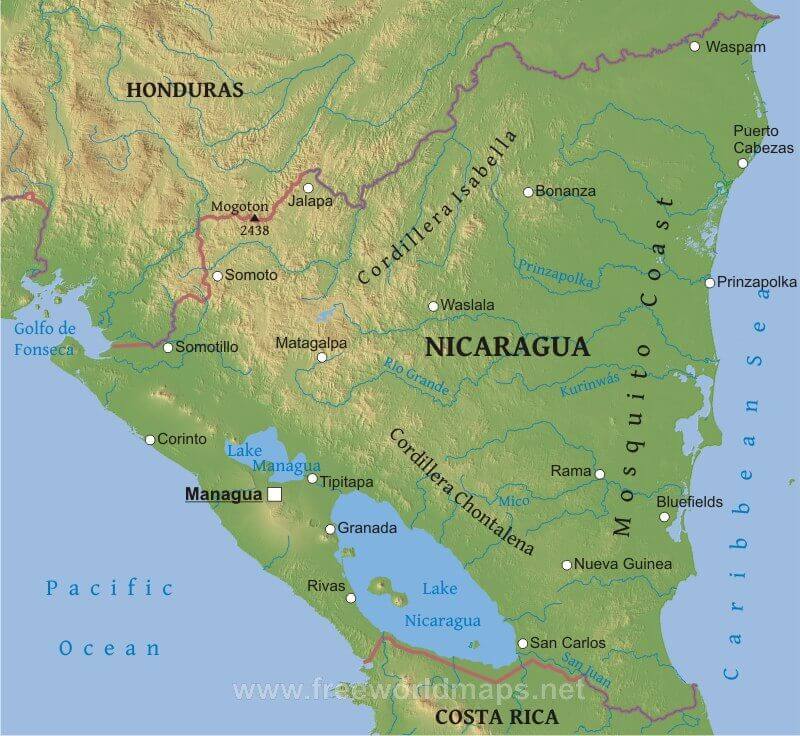 Покажи на карте никарагуа. Карта Никарагуа географическая. Никарагуа физическая карта. Гора Никарагуа на карте. Никарагуа на атласе.