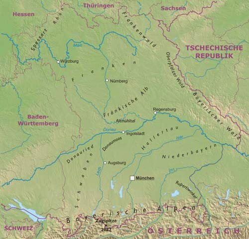Bayern geographische karte