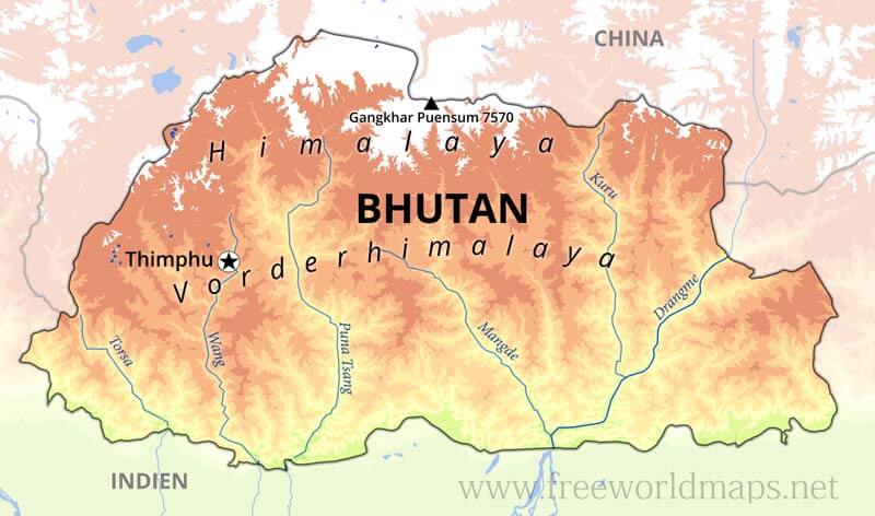 Bhutan Physische Karte