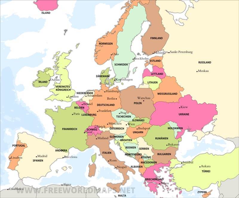 Politische Europa Karte - Freeworldmaps.net