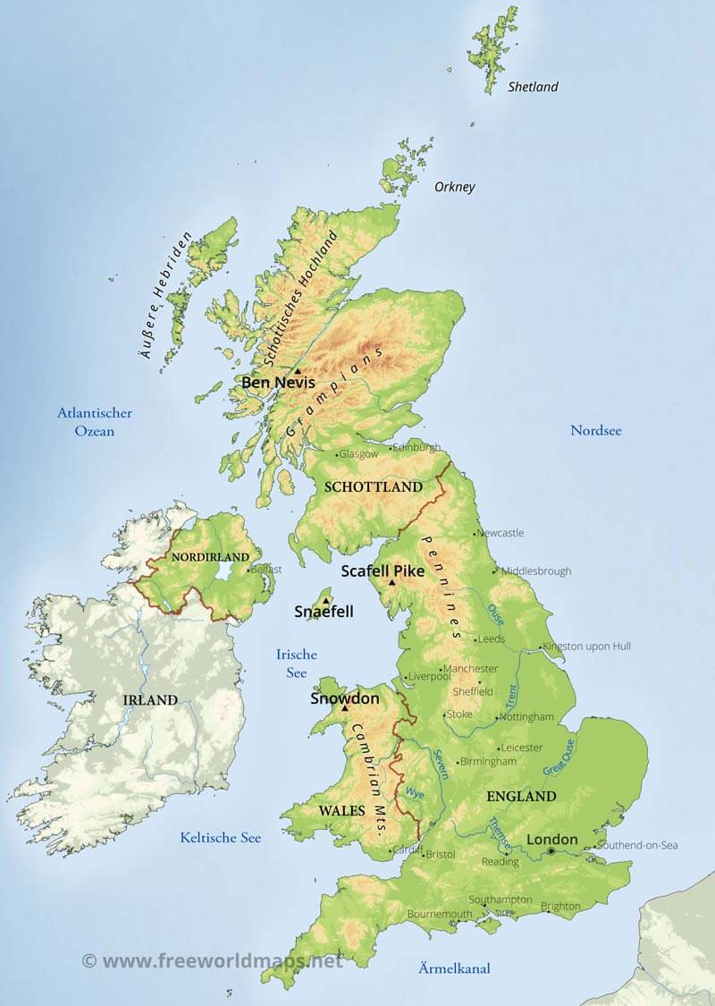 Großbritannien Physische Karte