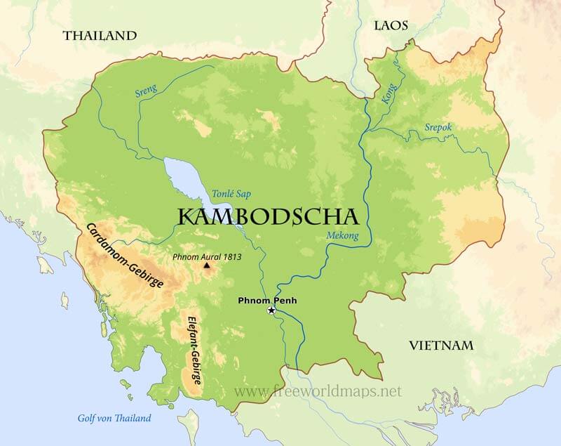 Kambodscha Physische Karte