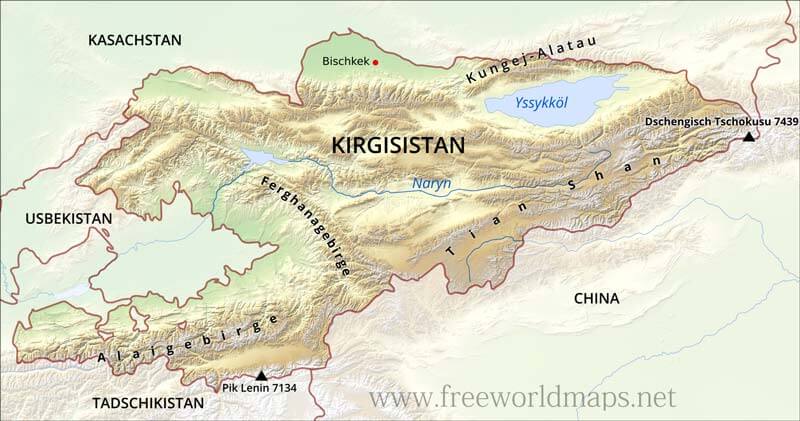Kirgisistan Physische Karte