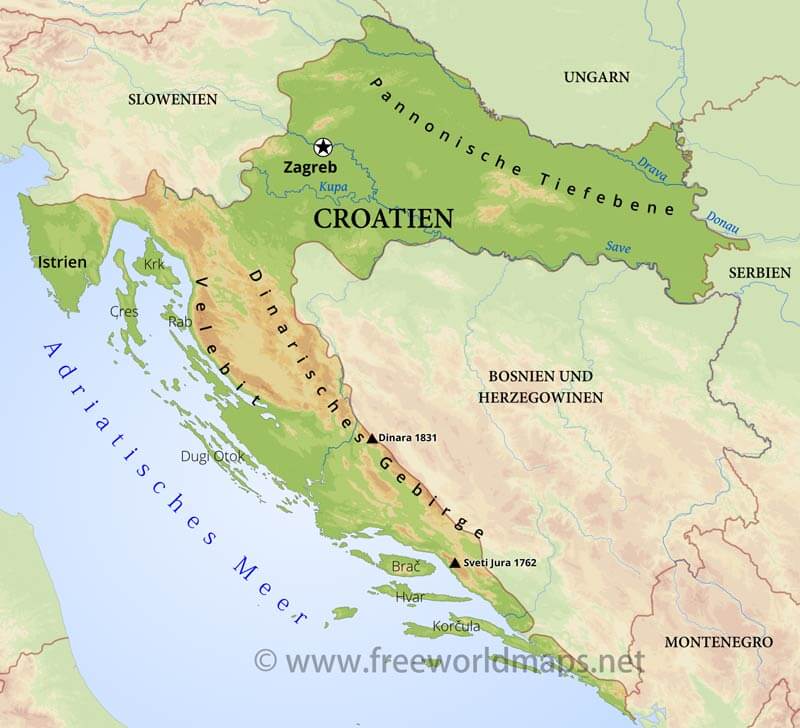 Kroatien Physische Karte