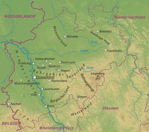 Nordrhein-Westfalen geographische karte