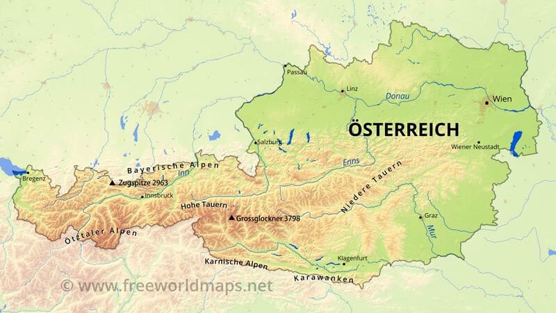 Österreich Physische Karte
