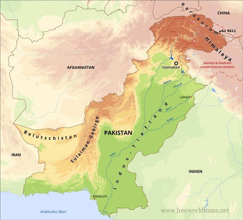 Pakistan Physische Karte