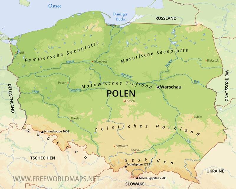 Polen Physische Karte
