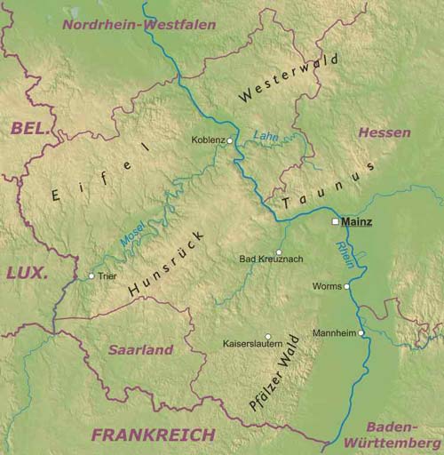 Rheinland-Pfalz geographische karte