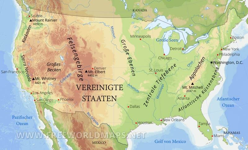 Vereinigte Staaten Geographische Karte