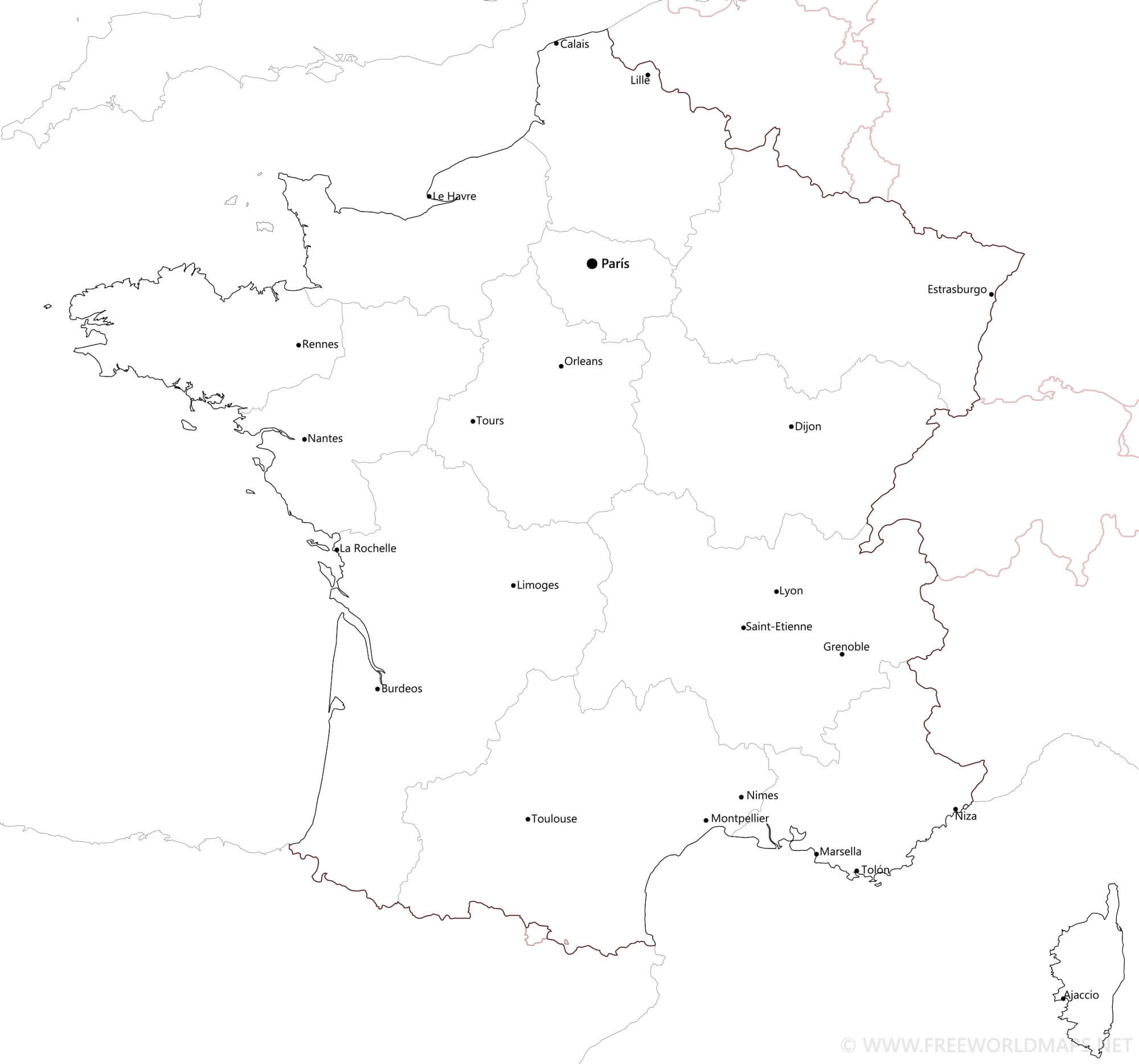 mapa fisico de francia para imprimir