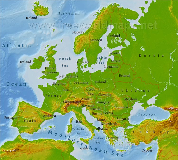 physical map of europe islands