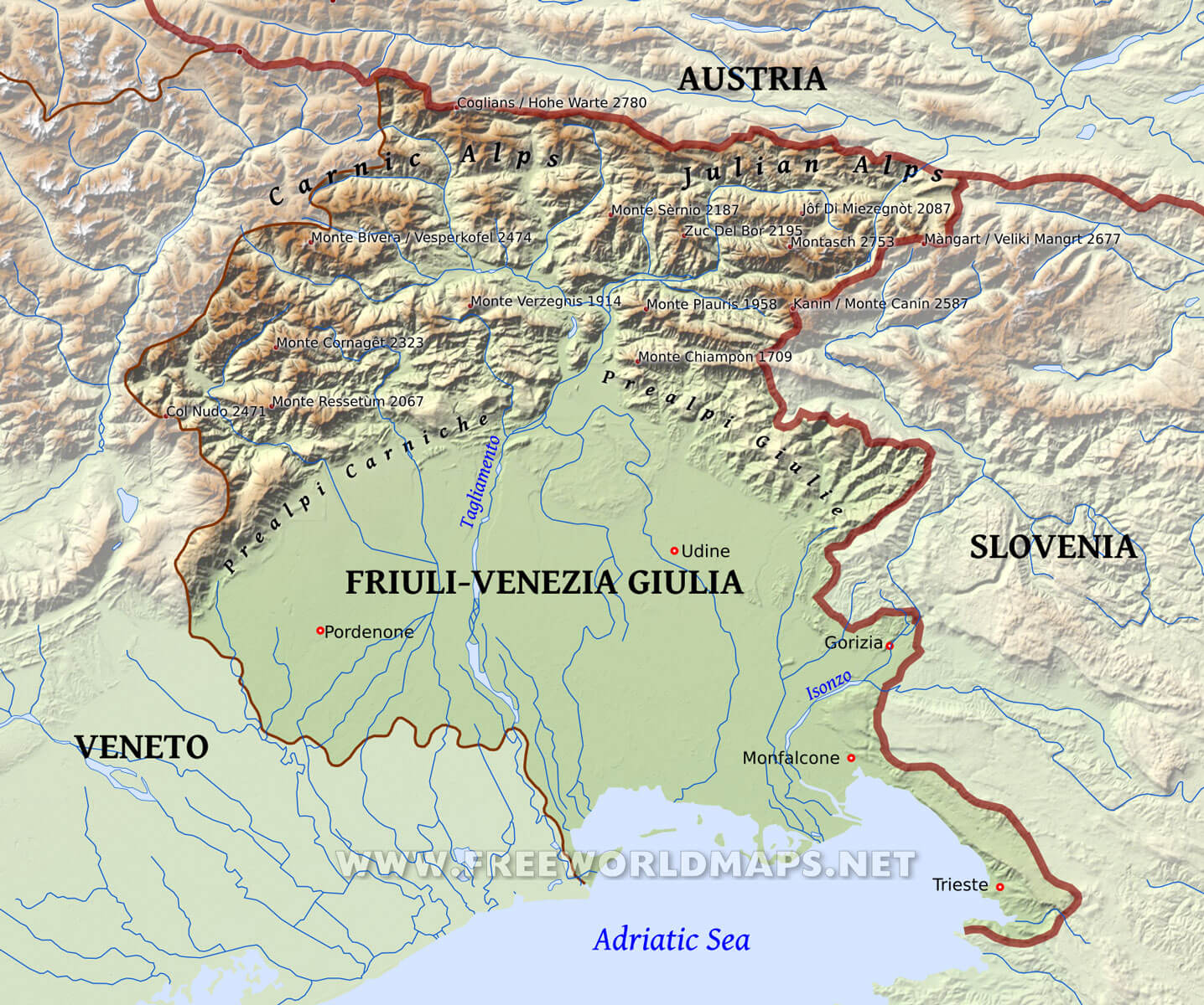 Friuli Physical Map Friuli Physical Map