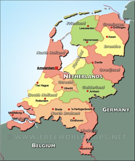 The Netherlands Political Map The Netherlands Political Map