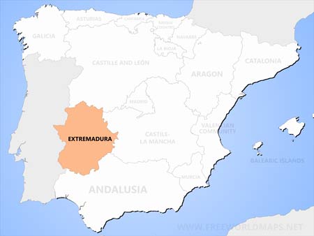 Extremadura location on Spain map