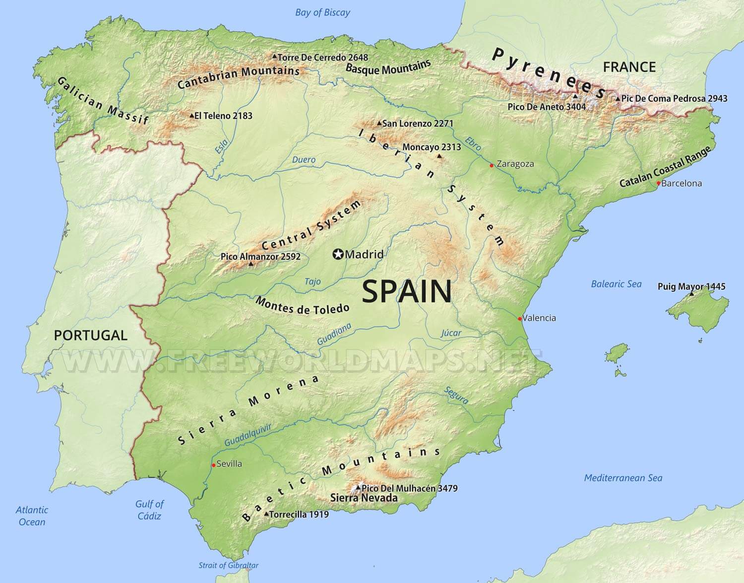 Spain Physical Map All For One