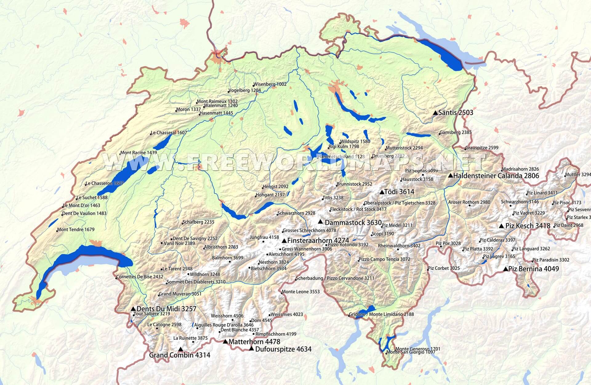 Switzerland Physical Map Switzerland Physical Map