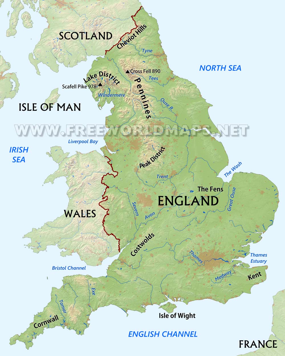 England Physical Map England Physical Map