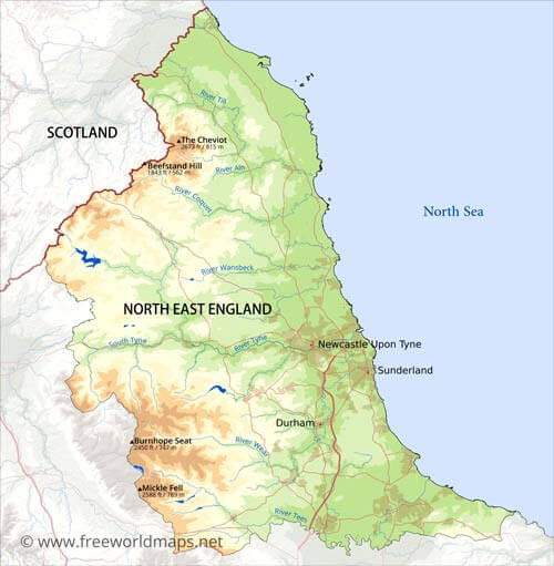 North East England physical map