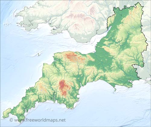 South West England relief map