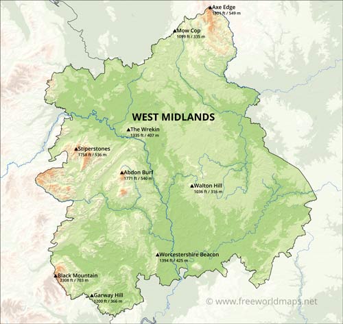 West Midlands mountains and hills