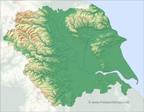 Yorkshire and the Humber relief map