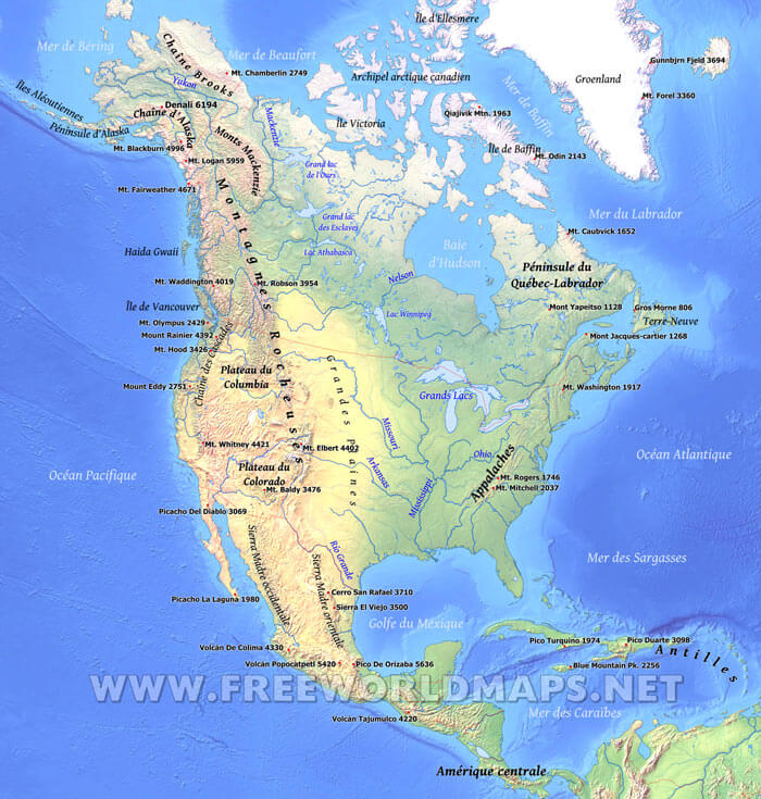 Carte de l'Amérique du Nord