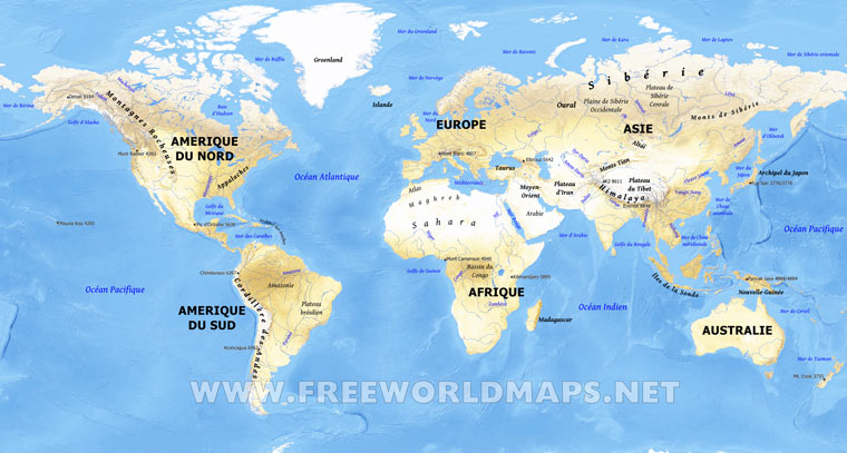Carte physique du monde