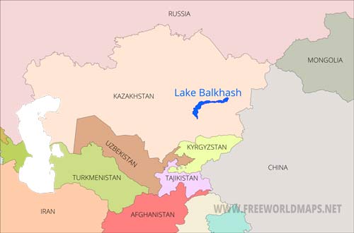 Lake Balkhash location on Central Asia map