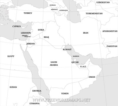 Black and white Middle East map