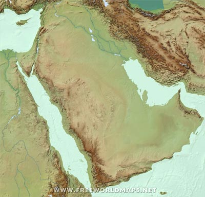 Blank physical map of the Middle East