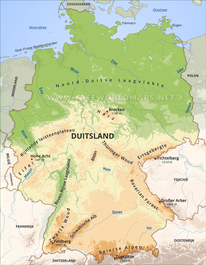 Fysieke kaart van Duitsland