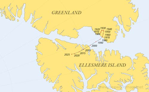Historical positions of the Geomagnetic North Pole