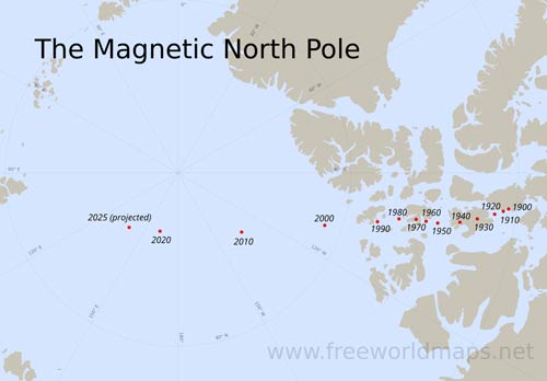 Historical positions of the North Magnetic Pole