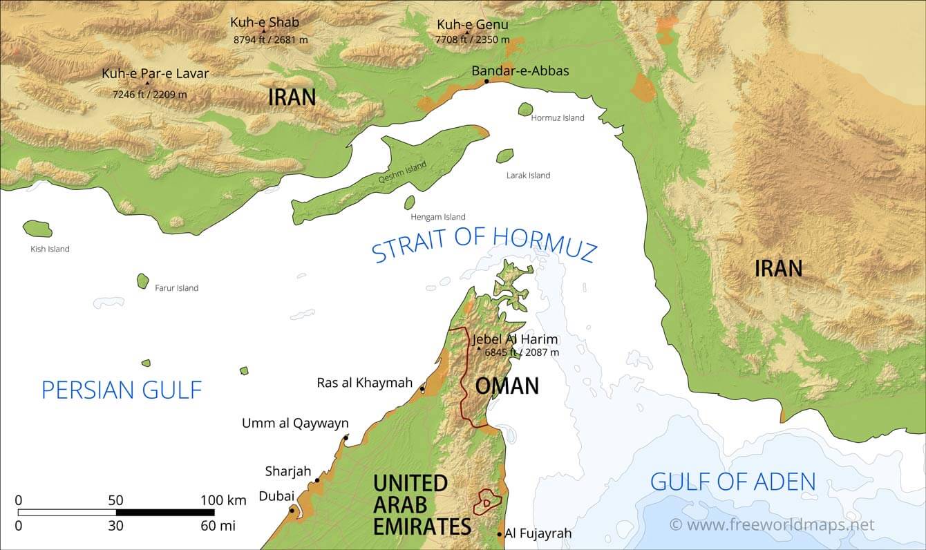 Strait Of Hormuz Map By Freeworldmaps