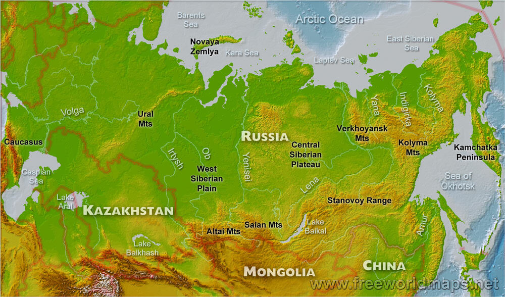 Russia Physical Map - 