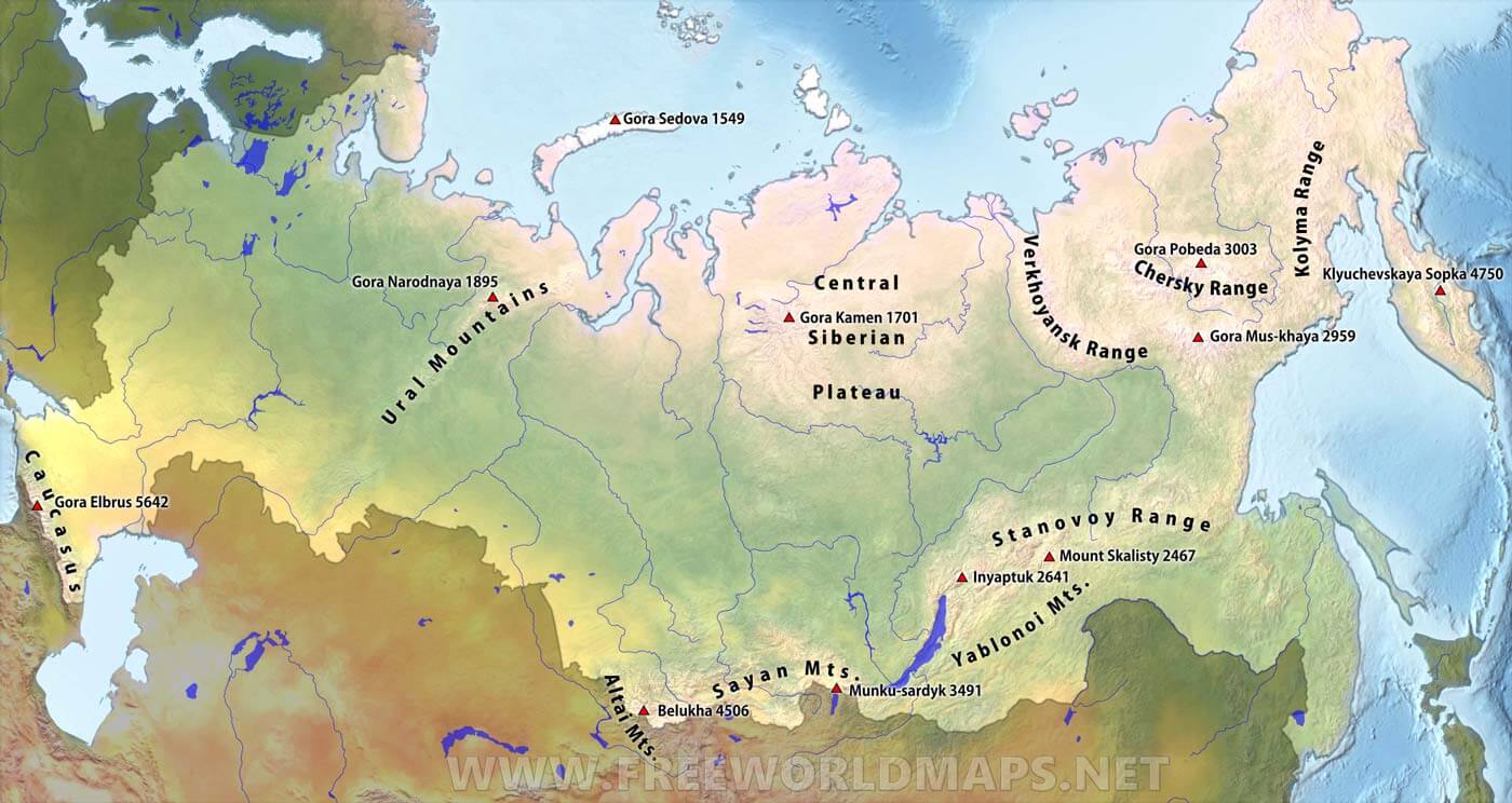 Russia Mountain Ranges By Freeworldmaps Net