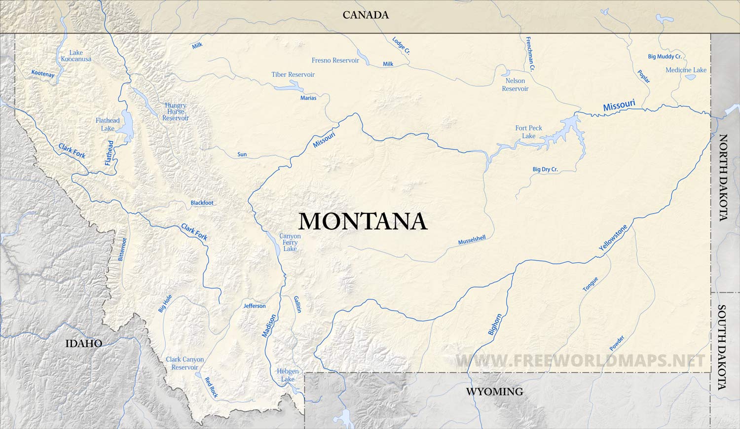 Physical Map Of Montana Physical Map Of Montana
