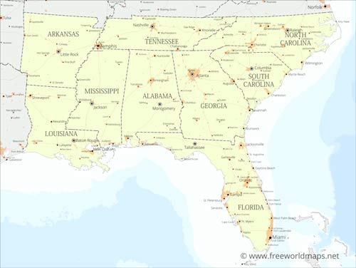 Southeastern US major cities