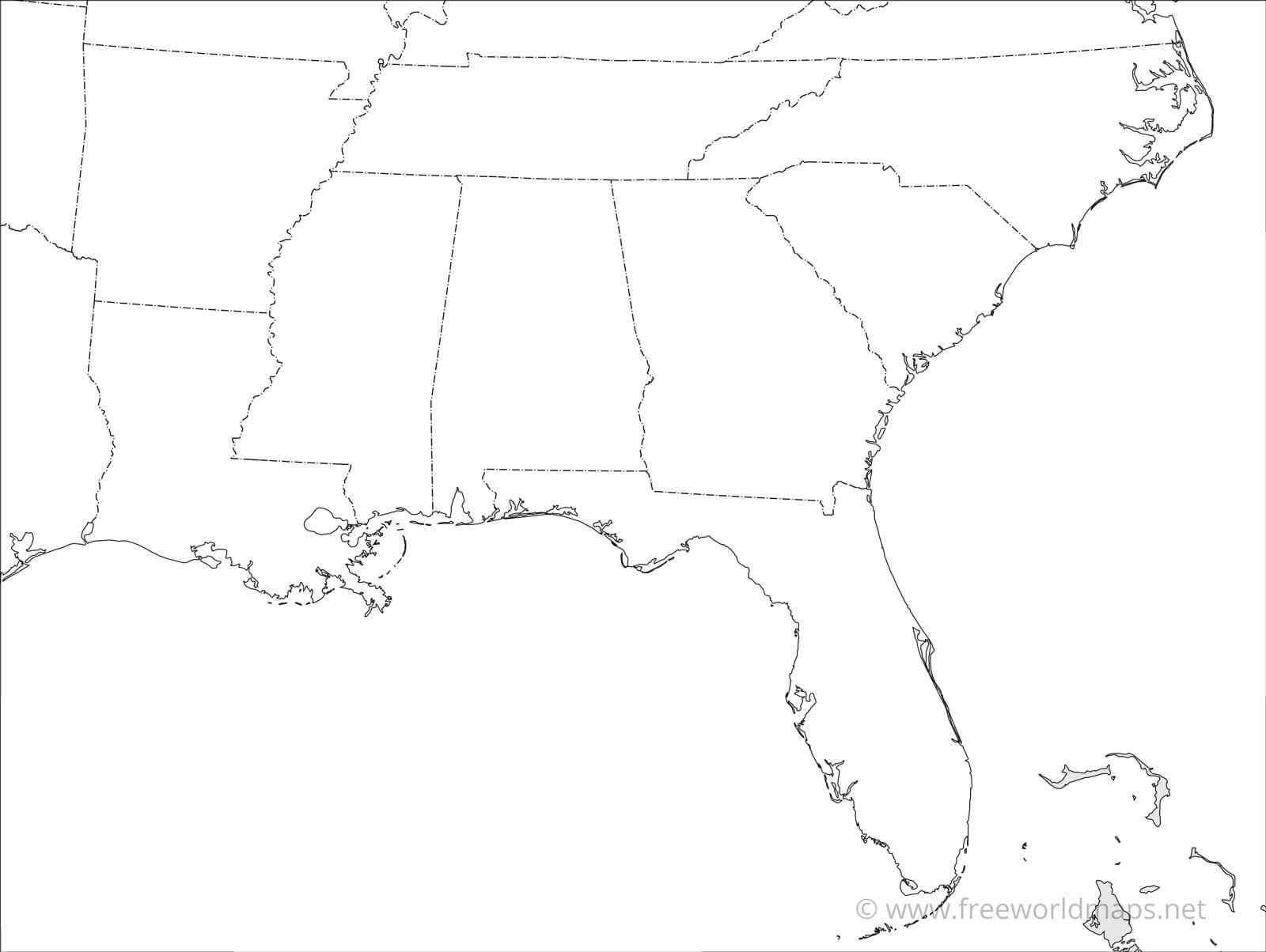 Blank Map Of Southern States Topographic Map World