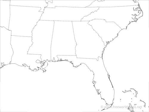 Southeastern US HD printable outline map