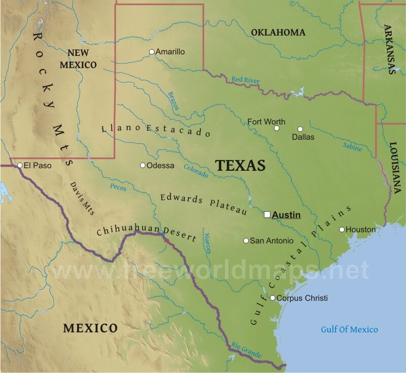 Physical Map Of Texas Landforms Map Vector Physical Map Of Texas Landforms Map Vector