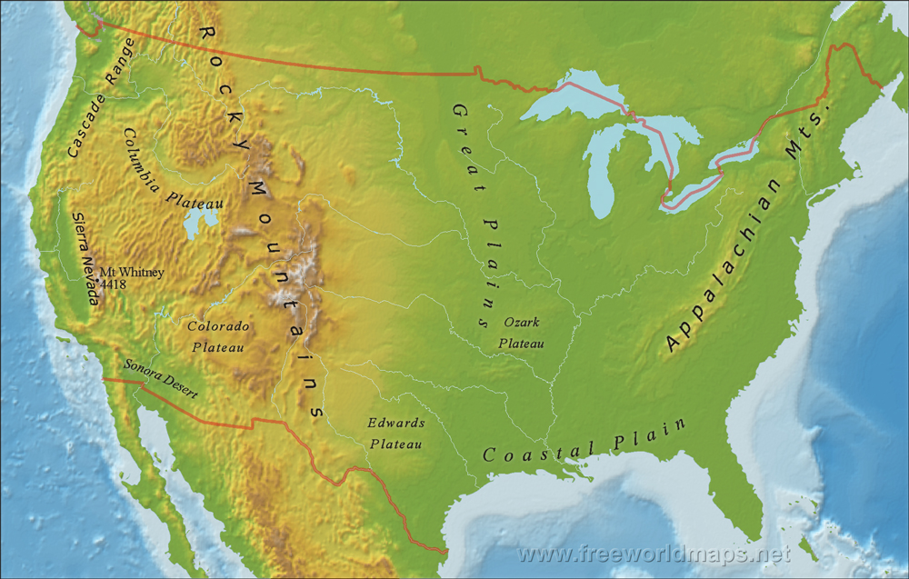 US Mountain Ranges Map