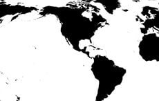 Black and white America-centered World map