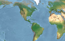 Physical America-centered World map